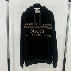 NWT Authentic Gucci Black Velvet Embroidered Hoodie